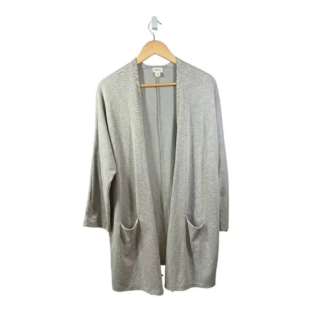 DONNI. ANTHROPOLOGIE Women’s Ribbed Open Front Pinstripe Cardigan Gray 
One Size